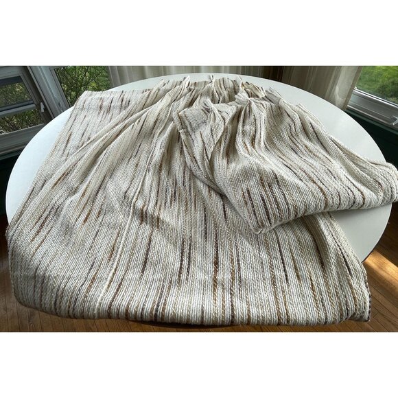 Vintage 1970s pleated curtains, beige & tan vertical stripes, pair of panels - Picture 7 of 10